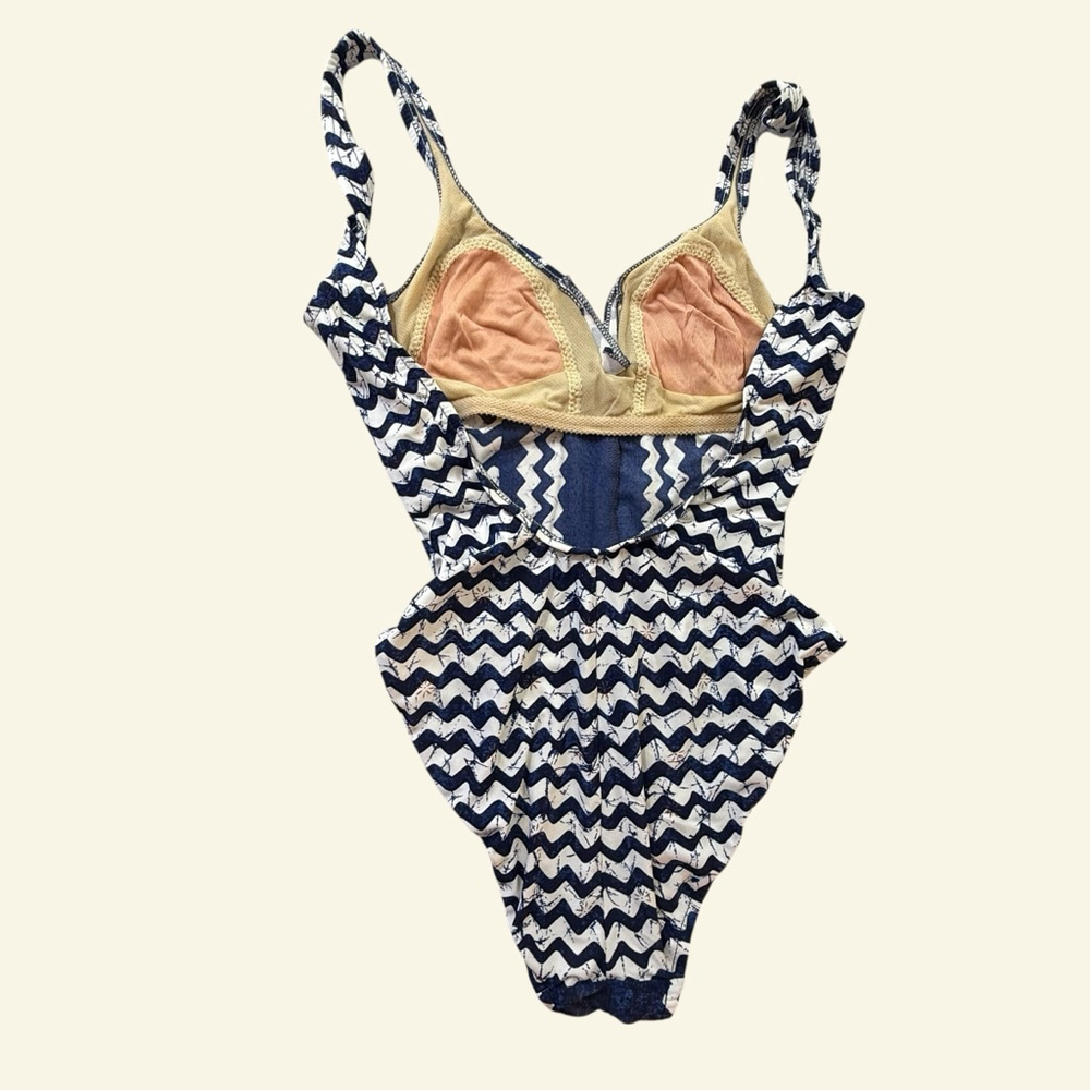 Cole of California Blue White Chevron One Piece Swimsuit Vintage Style Size 10 - Picture 2 of 8